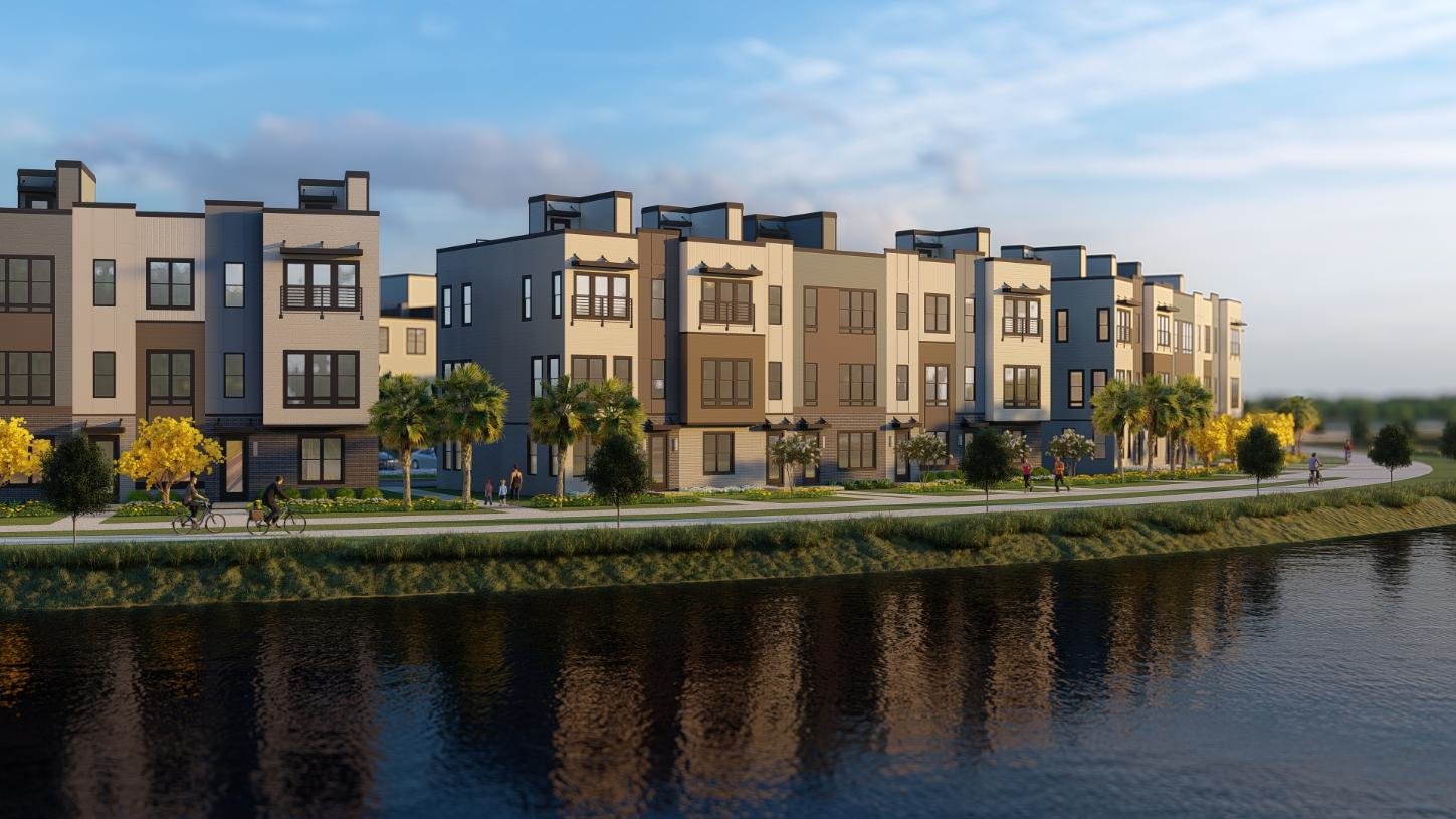 Concept art of waterfront townhomes